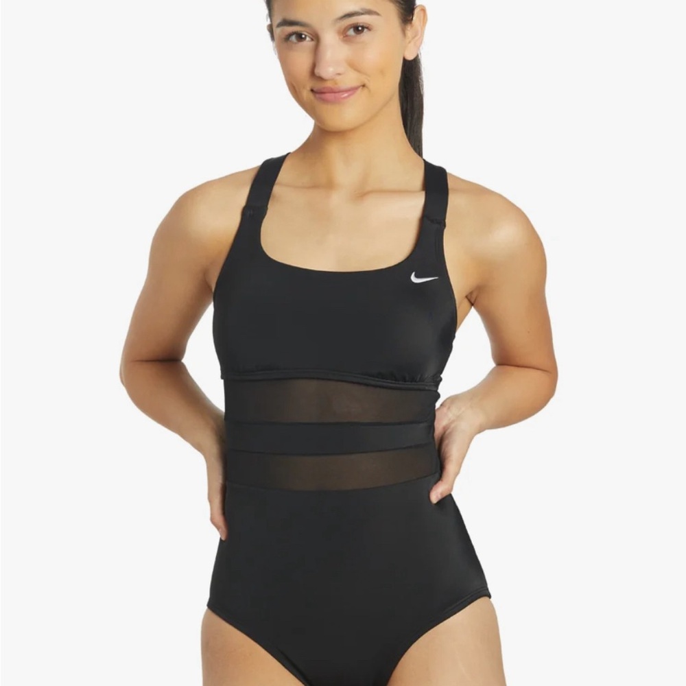 Nike Women's Solid Mesh V-Back One-Piece Swimsuit